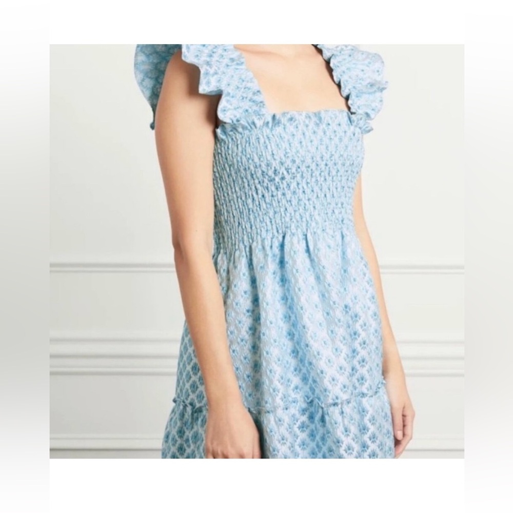 🔥NWT Hill House Blue Snowflake Brocade Smocked Dress - Picture 3 of 10